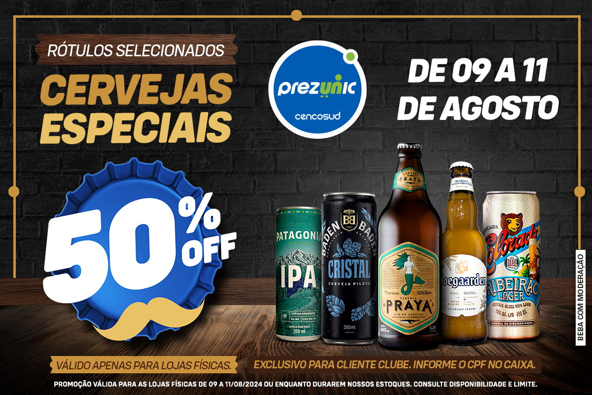 50% DE DESCONTO EM CERVEJAS ESPECIAIS NO FINDE DOS PAIS