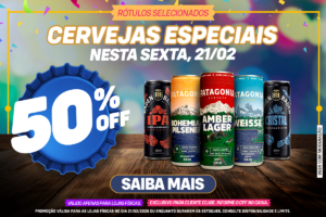 Cervejas especiais com 50% de desconto para curtir o verão, destaque para diferentes sabores e marcas, promoção válida até 21/02, aproveite na loja Prezunic.