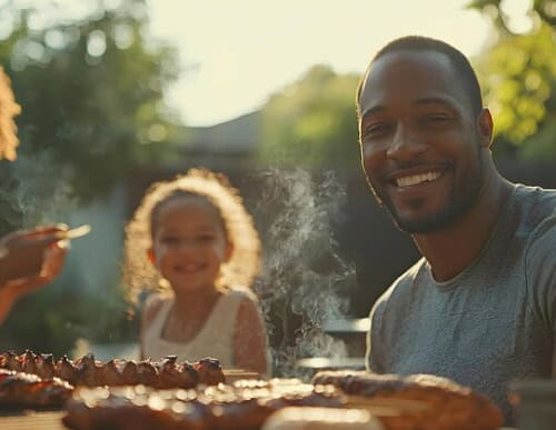 Churrasco em família representando pão de alho para churrasco