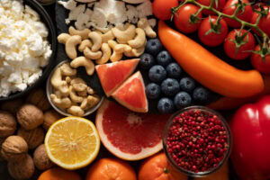 Frutas, nuts e legumes.